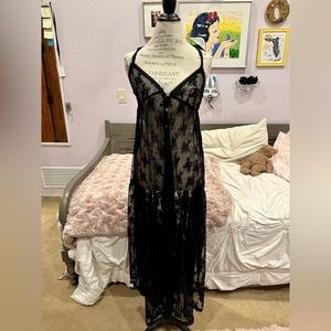 🖤 free people intimately black lace maxi slip dress size xs